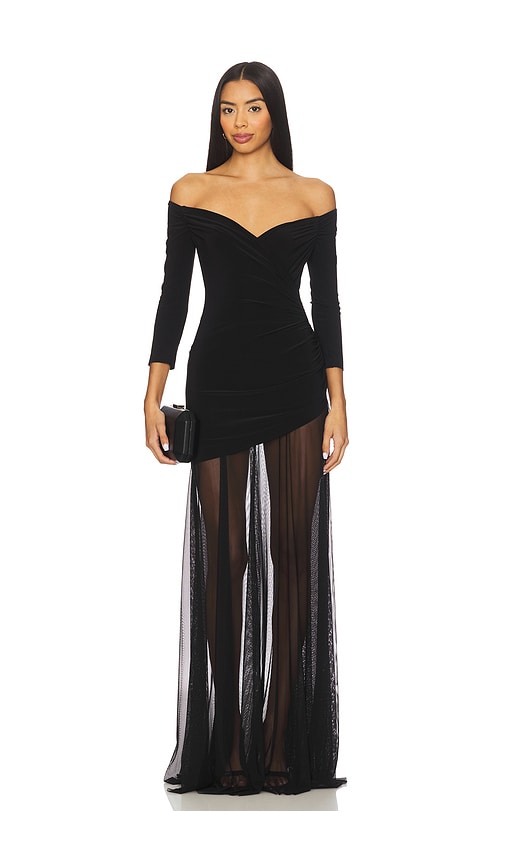 Norma Kamali Off Shoulder Sweetheart Combo Flared Gown In Black