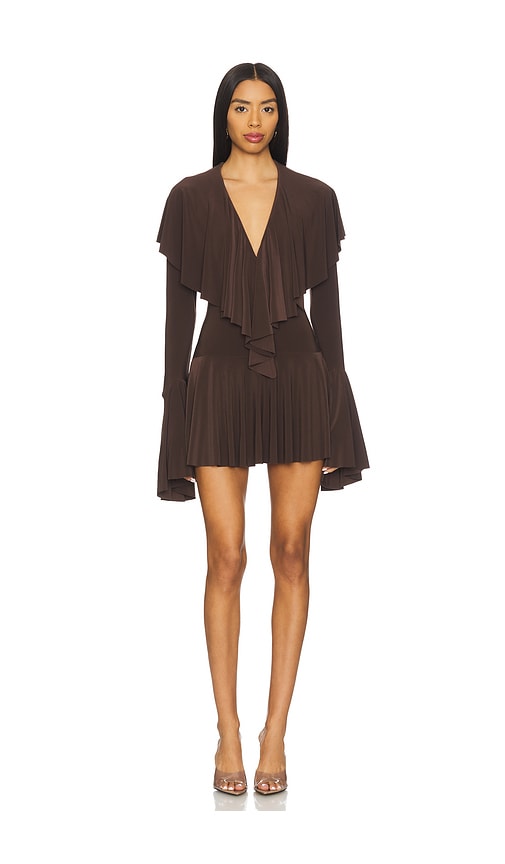 Norma Kamali x REVOLVE Long Sleeve Deep V Ruffle Mini Dress