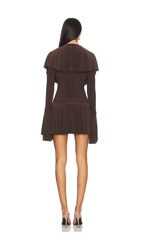  Norma Kamali Langärmliges Rüschen-minikleid Mit Tiefem V-ausschnitt In Chocolate. Größe Xxs. Also In Xs, S. 
