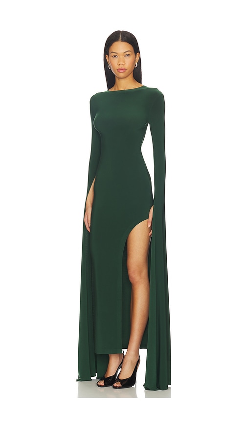  Norma Kamali Kleid Mit Offenem Rücken, Schleifenärmeln Und Weitem Schlitz In Green. Größe Xs. Also In S, M. 