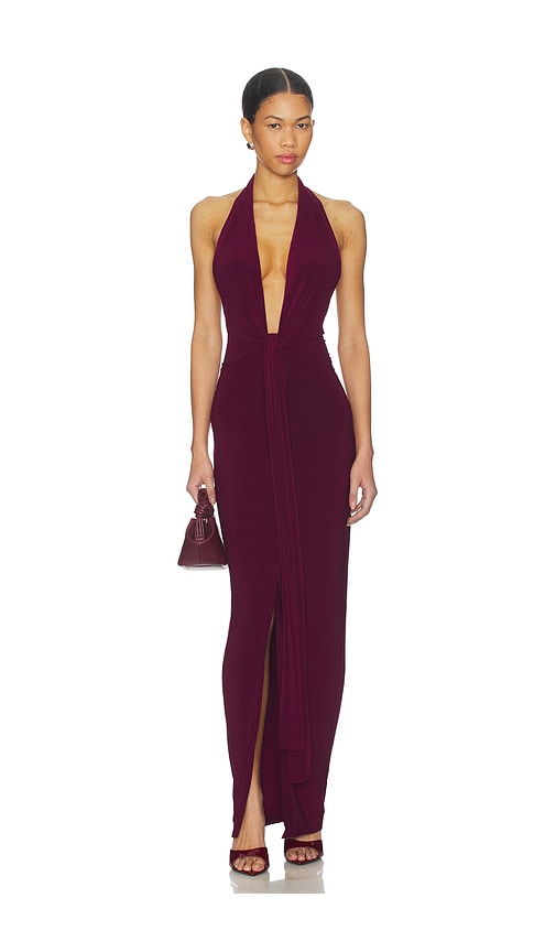 Norma Kamali X Revolve Tie Front Halter Gown In Purple