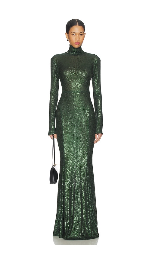 Norma Kamali Long Sleeve Turtle Fishtail Gown In Green