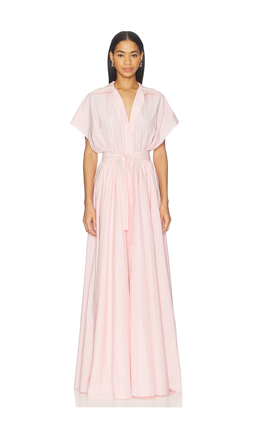 Super Oversized Nk Shirt Flared Gown by Norma Kamali in Ballet Pink