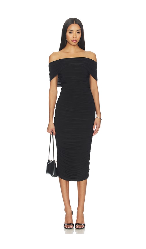 Sleeveless Cowl Neck Side Shirred Dress Below Knee