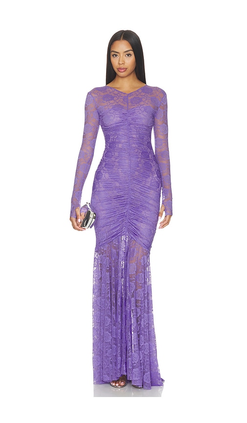 Norma Kamali Long Sleeve V Neck Fishtail Gown In Lavender