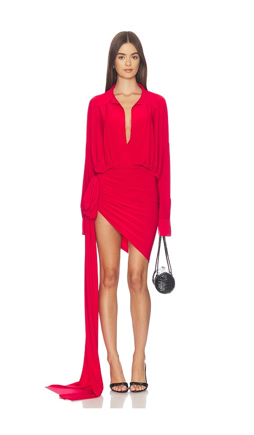 Oversized Shirt Side Drape Dress With Bow