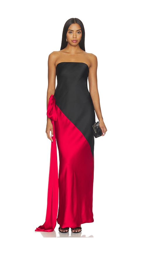 Spliced Bias Strapless Gown With Bow
