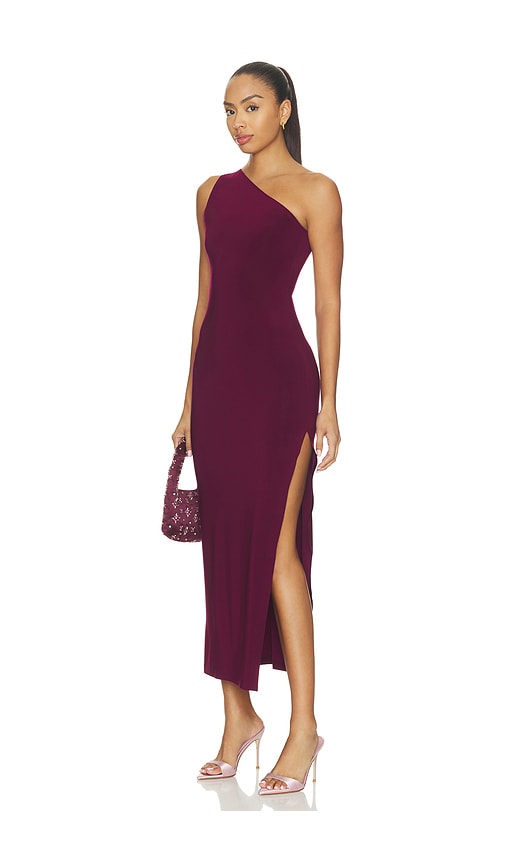 One Shoulder Long Dress With Side Slit by Norma Kamali in Plum
