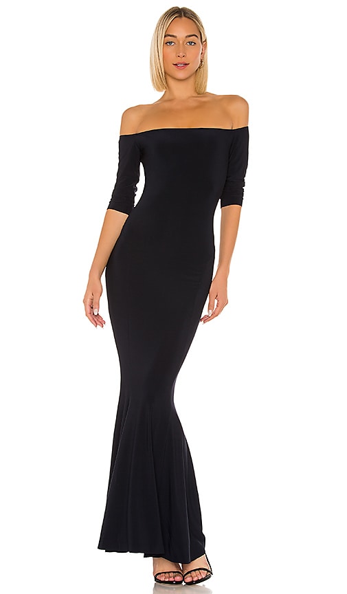 Norma Kamali Off The Shoulder Fishtail Gown in Midnight | REVOLVE