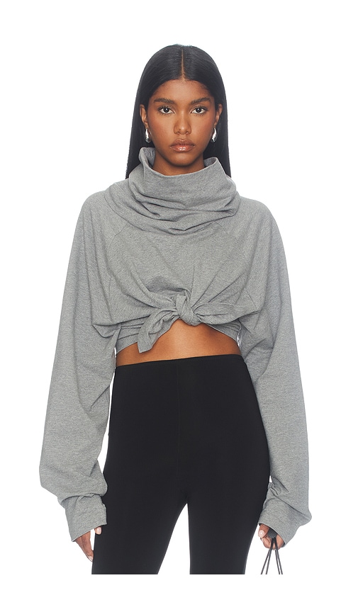 Tie Front Turtle Sweatshirt by Norma Kamali in Medium Heather Grey