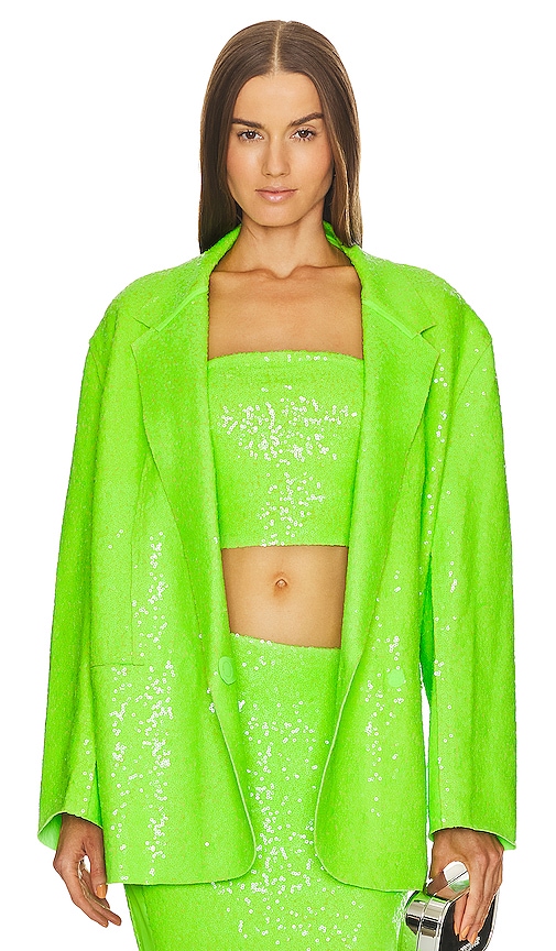 Norma Kamali Sequin Oversized Double Breasted Jacket in Green