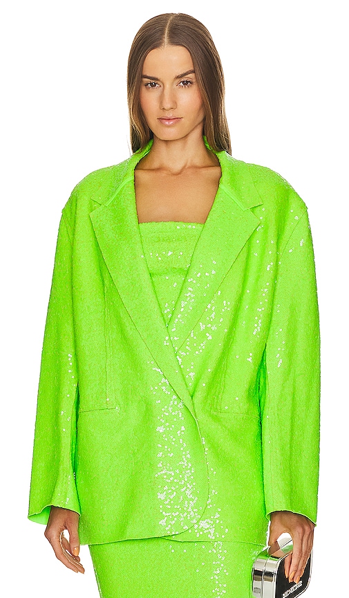 Shop Norma Kamali Sequin Oversized Double Breasted Jacket In Green
