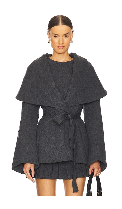 Norma Kamali Shawl Collar Peplum Jacket in Dark Heather Grey
