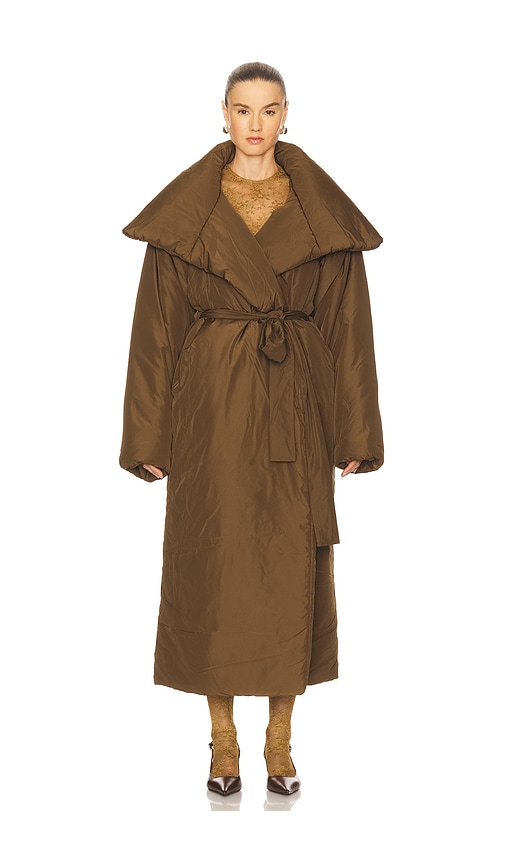 Norma Kamali High Collar Sleeping Bag Coat Long In Brown