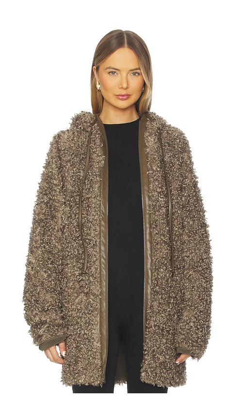 Norma Kamali Oversized Raglan Sleeve Zip Front Hooded Jacket In Brown