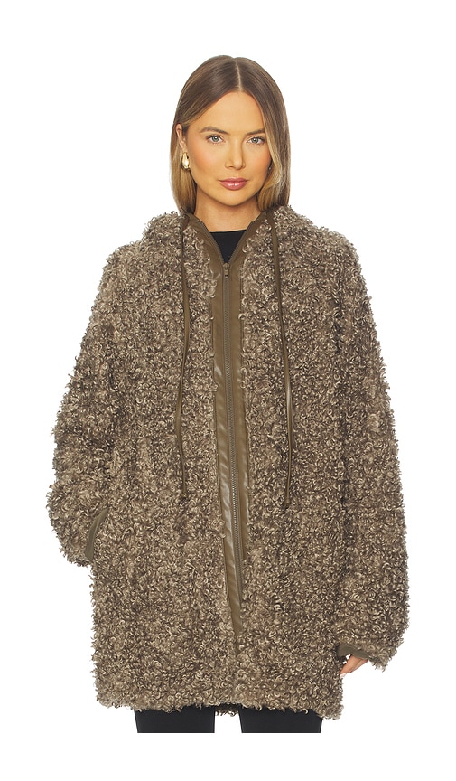Norma Kamali Oversized Raglan Sleeve Zip Front Hooded Jacket In Brown