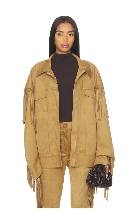  Norma Kamali Fringe Oversized Jean Jacket In Tan. Size S. Also In Xs, M, L. 