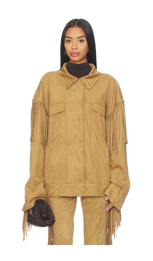  Norma Kamali Fringe Oversized Jean Jacket In Tan. Size S. Also In Xs, M, L. 
