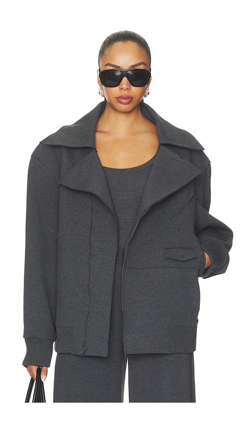 Oversized Moto Jacket by Norma Kamali in Dark Heather Grey