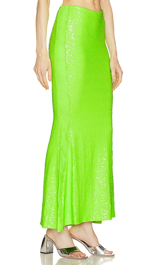Shop Norma Kamali Sequin Obie Skirt In Neon Green