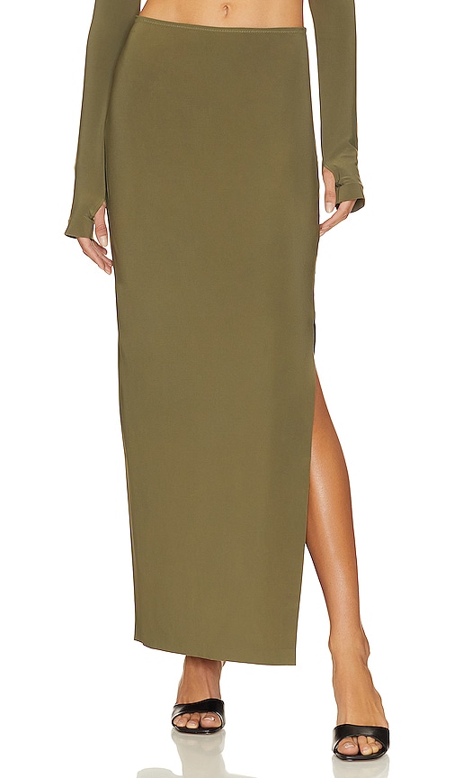 Shop Norma Kamali Side Slit Long Skirt In Military