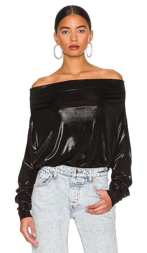 Norma Kamali Drop Shoulder All In One Cropped Top in Black | REVOLVE