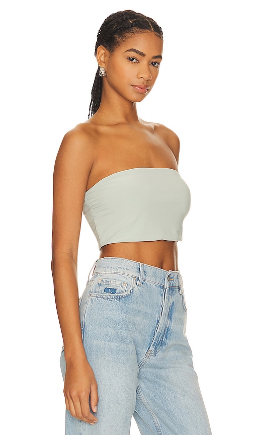 Shop Norma Kamali Strapless Cropped Top In Sage