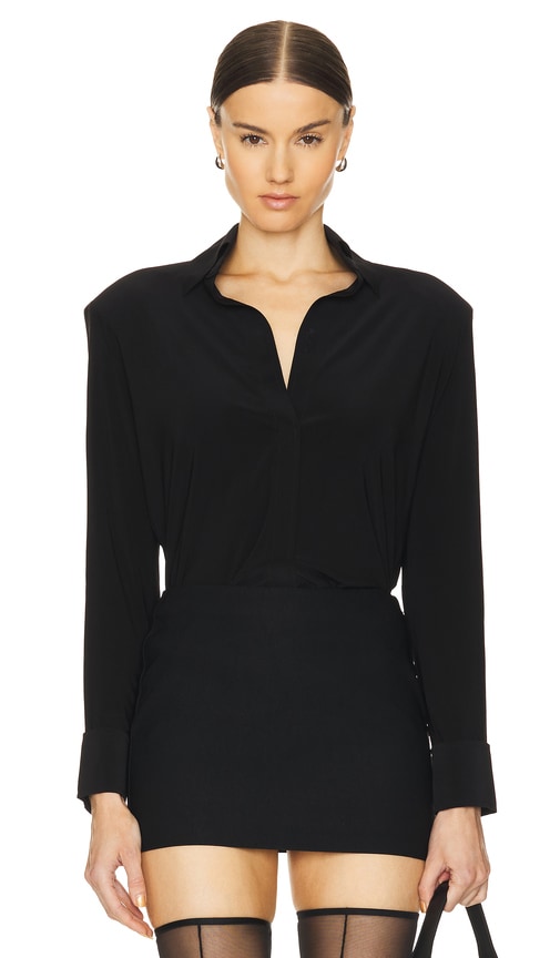Shop Norma Kamali Shirt With Shoulder Pads In Black