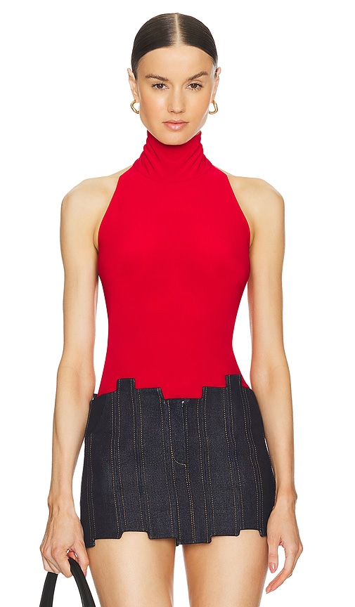 Shop Norma Kamali X Revolve Halter Turtleneck Top In Tiger Red