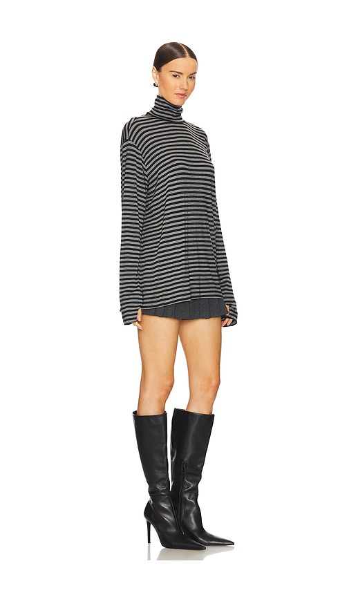 Norma Kamali Long Sleeve Turtleneck Easy Fit Top In Black & Grey