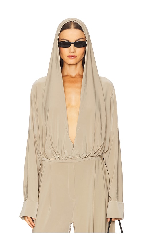 Hooded Super Oversized BF NK Shirt Bodysuit in Taupe. - size S (also in L, M, XS)