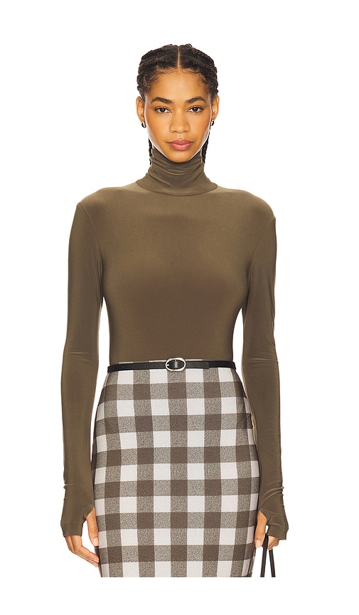 Norma Kamali Long Sleeve Turtleneck Bodysuit In Brown