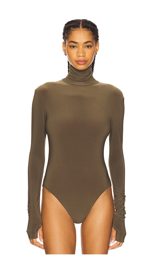 Norma Kamali Long Sleeve Turtleneck Bodysuit In Brown