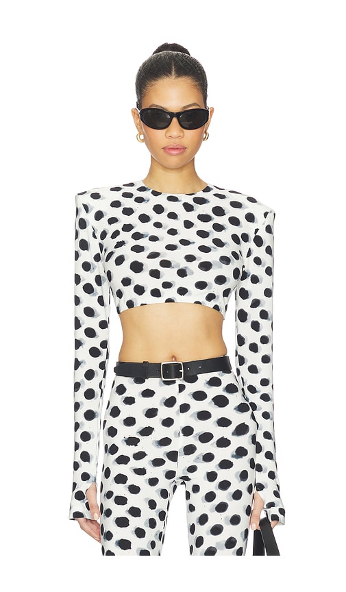 Norma Kamali Cropped Long Sleeve Shoulder Pad Top