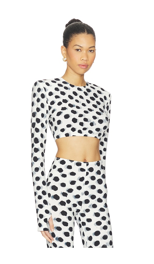  Norma Kamali Top Corto De Manga Larga Con Hombreras En Color Negro, Blanco Talla L  (también En M, S, Xl, Xs). 