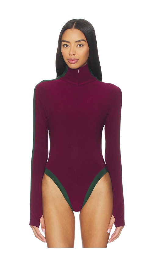  Norma Kamali Body Con Cuello Alto Y Cremallera En La Parte Delantera Side Stripe En Color Burgundy,dark Green Talla L  (también En M, S). 