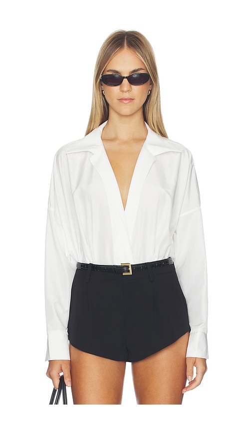Norma Kamali Super Oversized Boyfriend Shirt Bodysuit In White