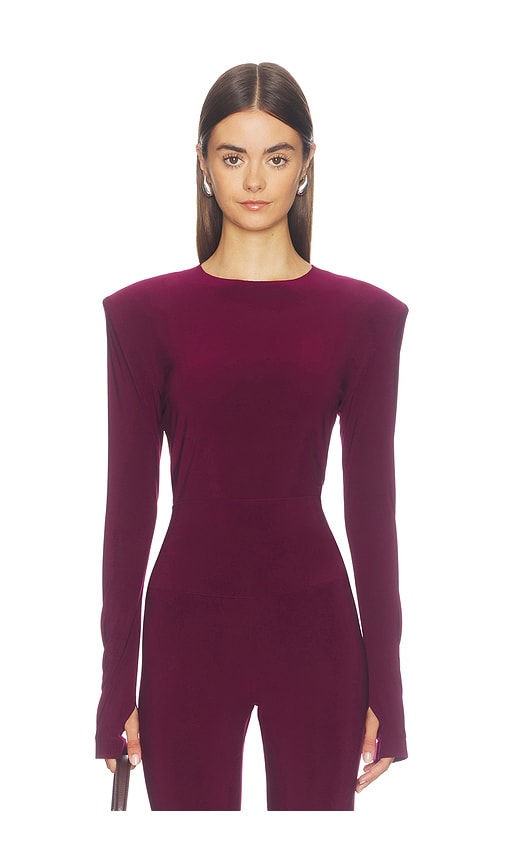 Shoulder Pad Long Sleeve Crew Top by Norma Kamali in Plum