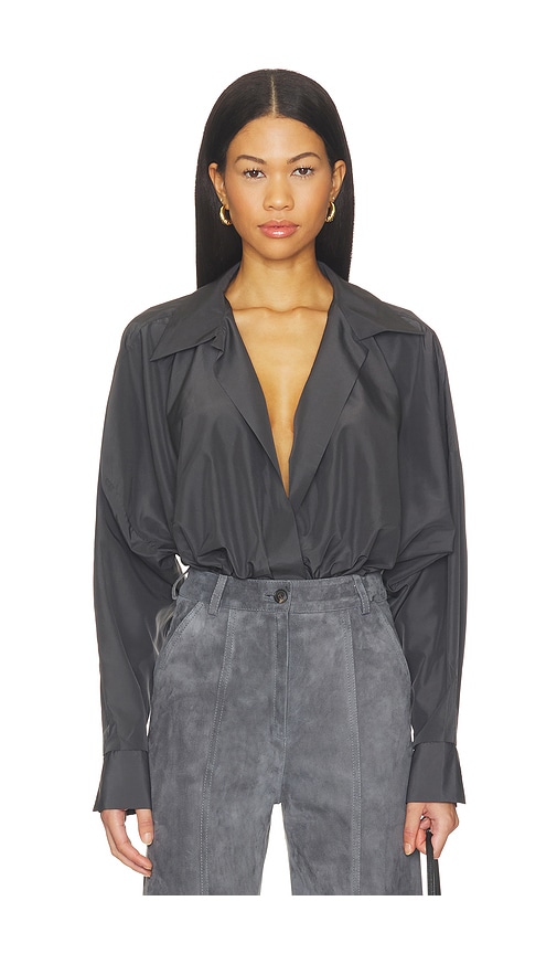 Norma Kamali Oversized Neck Bodysuit In Gray