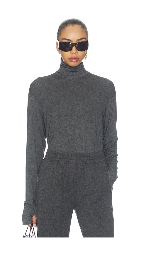 Long Sleeve Turtleneck Easy Fit Top by Norma Kamali in Dark Heather Grey
