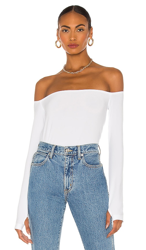Norma Kamali Long Sleeve Off Shoulder Top in White | REVOLVE