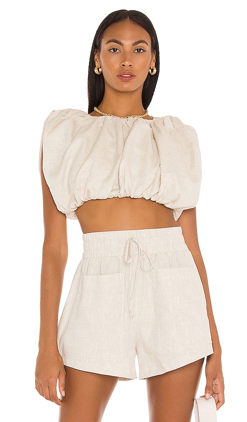 NONchalant Label Carol Bubble Crop Top in Beige | REVOLVE