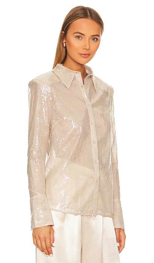 Shop Nonchalant Label Tiffany Sequin Button Down Blouse In Blush