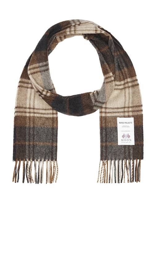 Norse Projects Moon Merino Lambswool Checked Scarf in Taupe