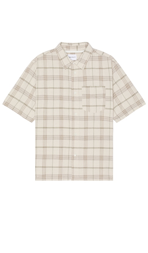 Shop Norse Projects Ivan Relaxed Textured Check Short Sleeve Shirt In Beige