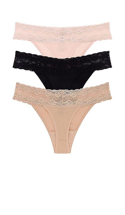 Shop Natori Bliss Perfection Thong 3 Pack In Cameo Rose  Black  & Cafe
