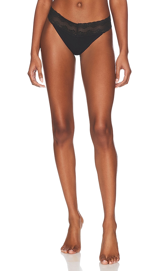 Natori Bliss Perfection Lace-waist Thong Underwear 750092 In Black