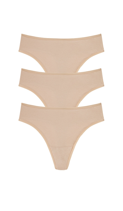 Natori Bliss Bare Cotton Thong 3-pack in Tan. - size XL (also in M, S)