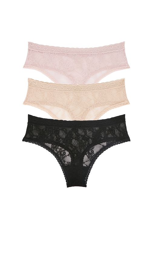 Bliss Allure One Size Lace Thong 3-pack in Black,Beige.