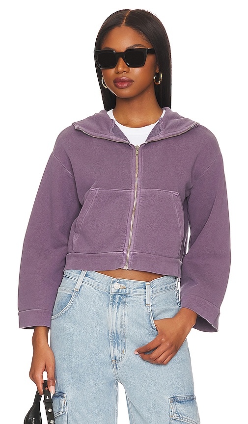 NSF Wilder Crop Zip Front Hoodie in Pigment Plum | REVOLVE